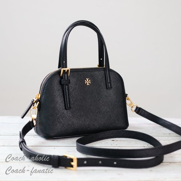 Tory Burch 149694 Emerson Dome Satchel Saffiano Leather Crossbody in Black - Picture 10 of 12